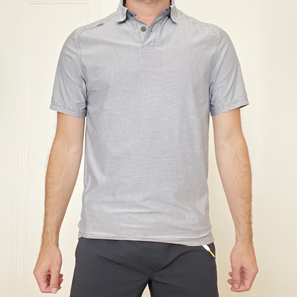 RHONE Commuter Performance Polo In Dark Gray Marle Stripe Small